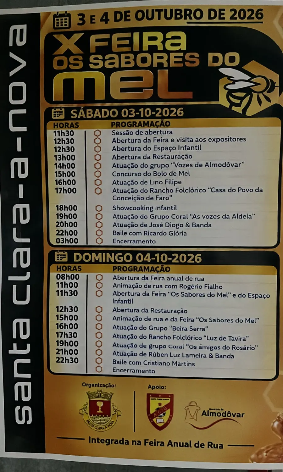 Poster of the 10th Os Sabores do Mel honey fair, 3 and 4 October 2026, Santa Clara-a-Nova, with the two-day programme
